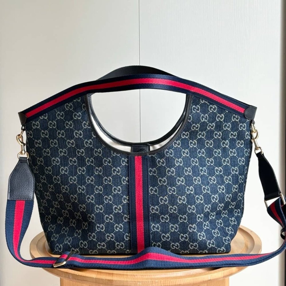 Gvc*1 Giglio Large Tote Bag Blue And White Gg Denim 60Cm 853971 Faffq 8864