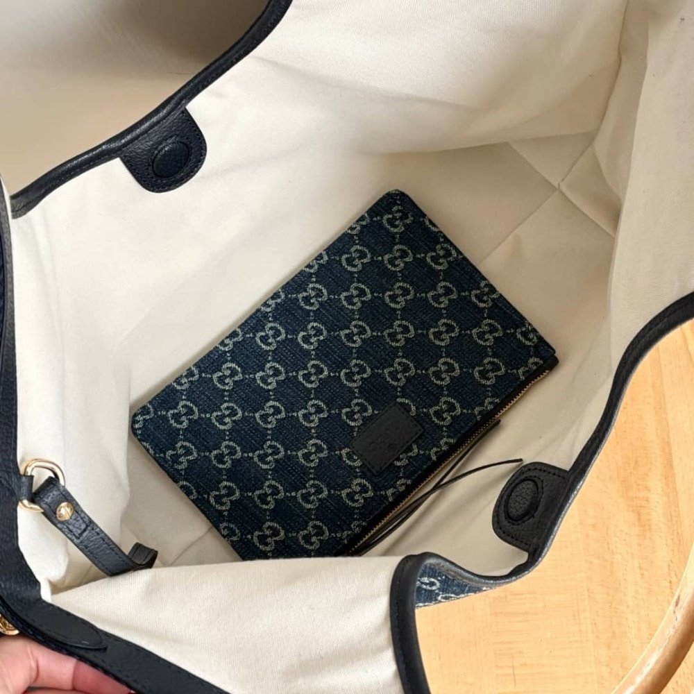 Gvc*1 Giglio Large Tote Bag Blue And White Gg Denim 60Cm 853971 Faffq 8864