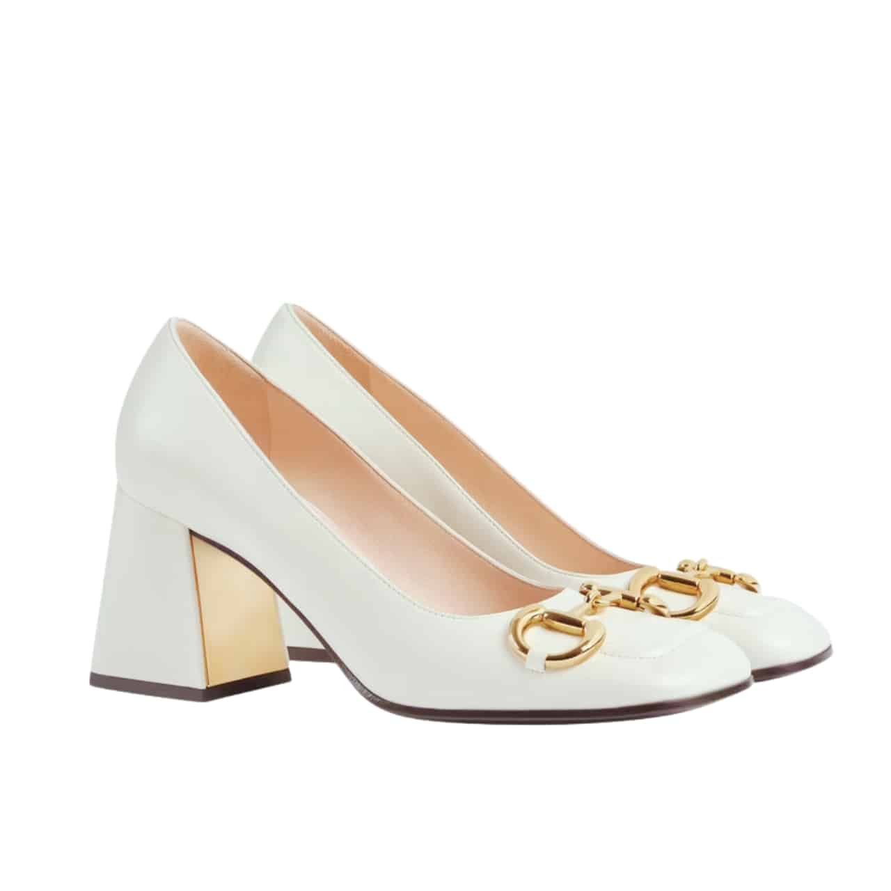 Gvc*1 Women’S Mid Heel Pump With Horsebit White Leather 643886 C9D00 9022