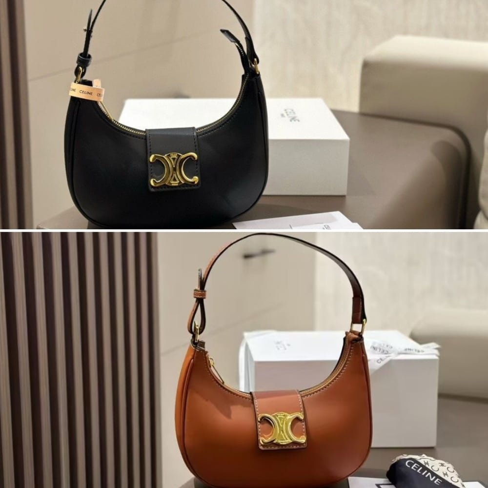 Ce1i*e Medium Ava Triomphe Bag In Smooth Black 24Cm 114493Dgq 38No
