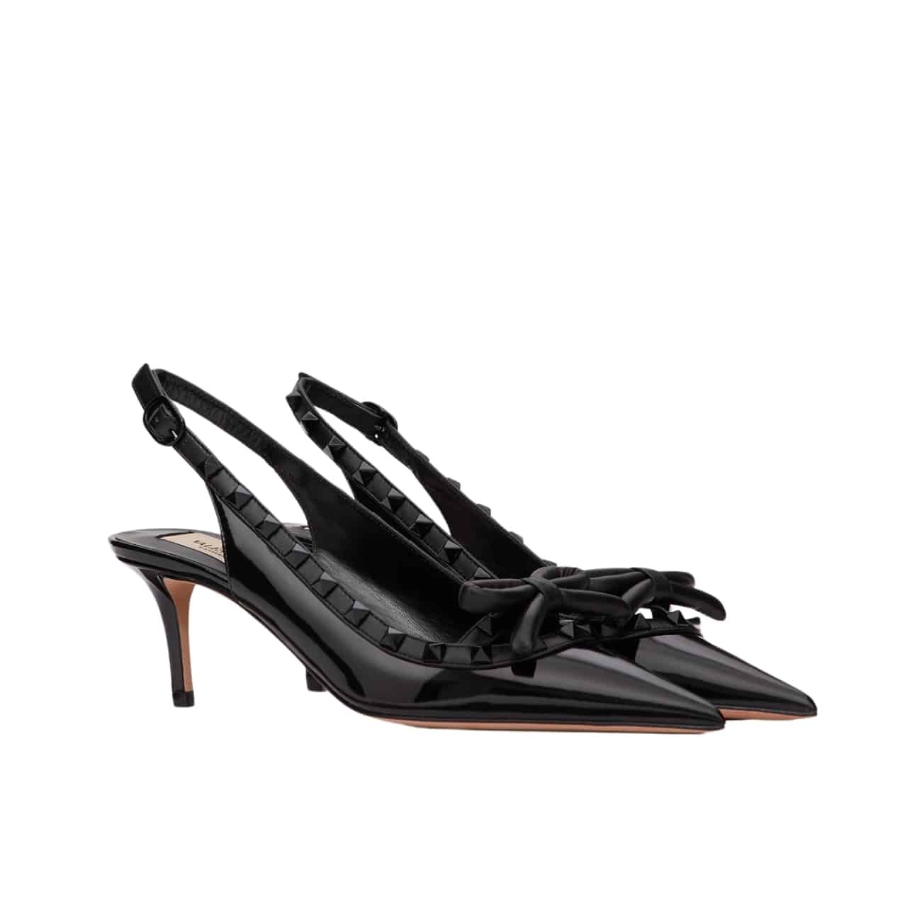 Va1e*ntin0 Rockstud Bow 100 Patent Slingback Pump Black Ws0Ib8Ixh0No