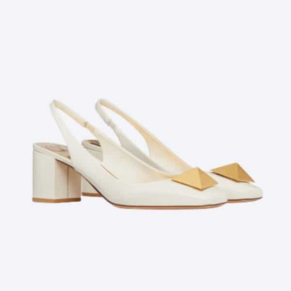 Va1e*ntin0 One Stud Patent-Leather Slingback Pump White