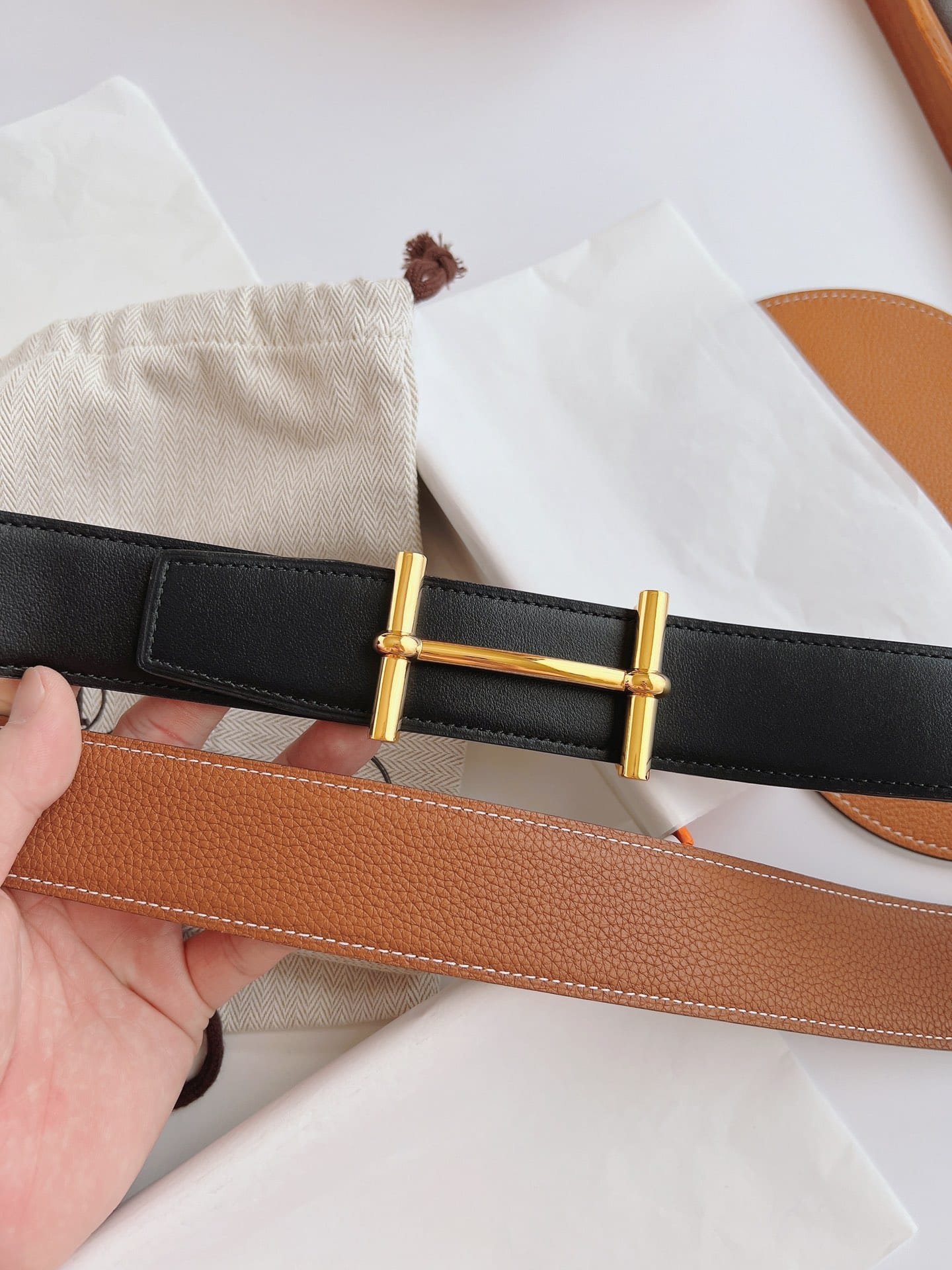H**me5 Leather Belt Gold Buckle Black 38Mm