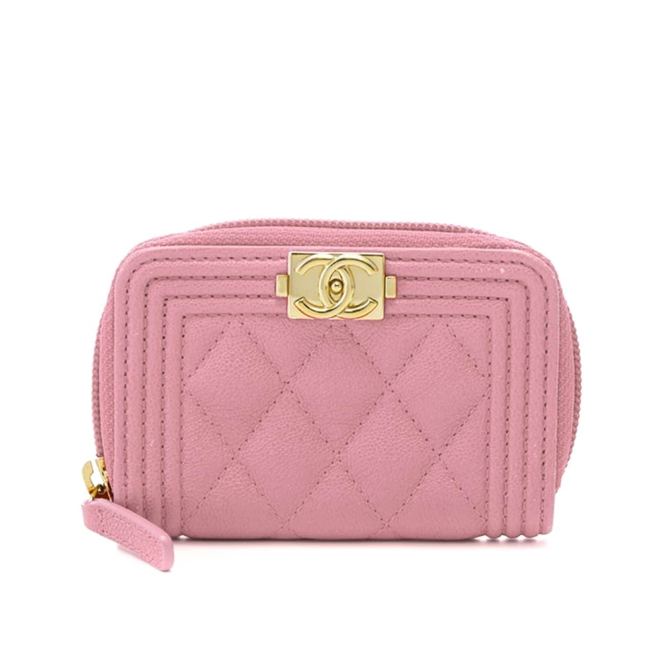 Ch**el Boy Flap Card Holder Wallet Gold Pink 11Cm A80603 B10211 Nm370
