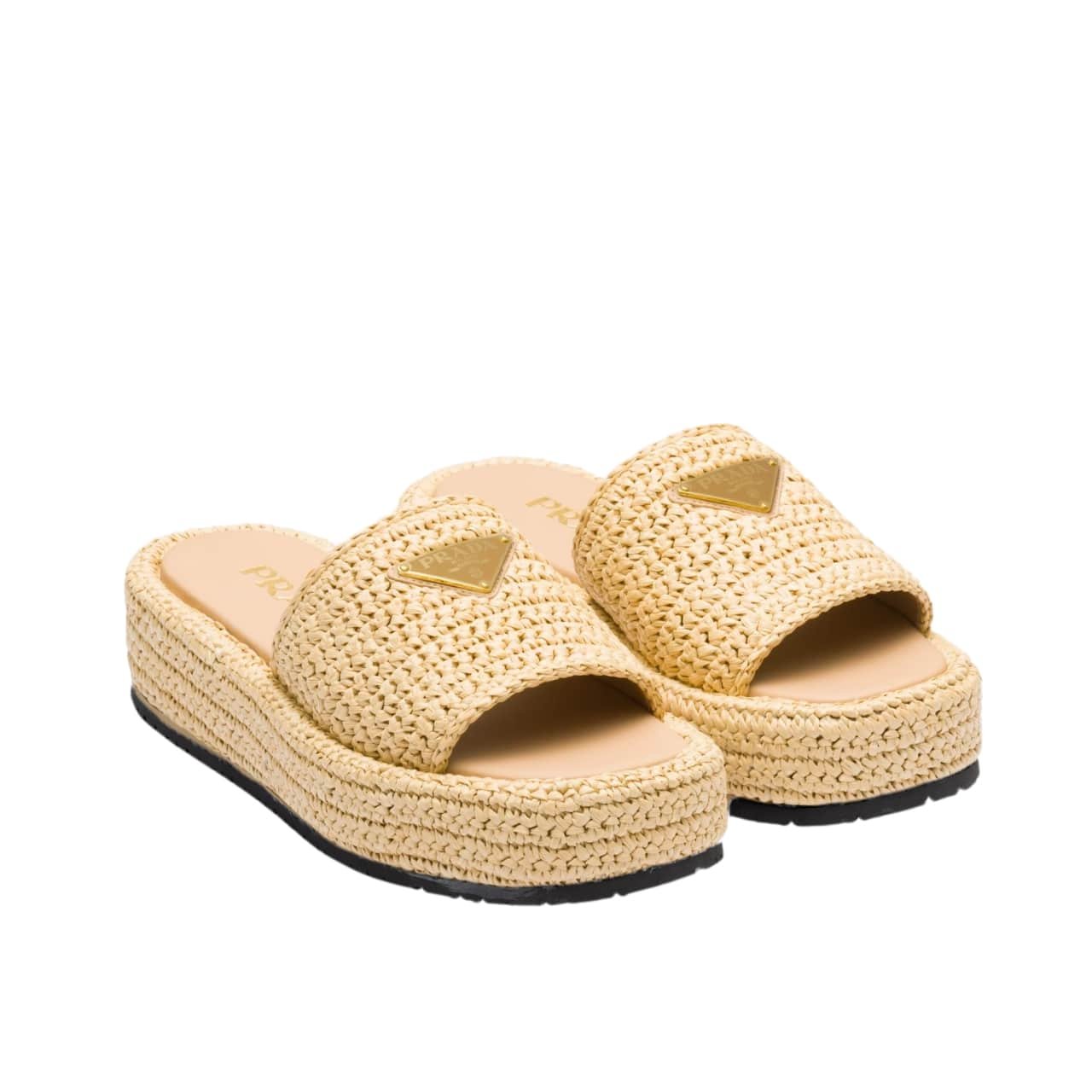 Pra*a Crochet Flatform Slides Natural 1Xz761 2C2T F0018 F 035