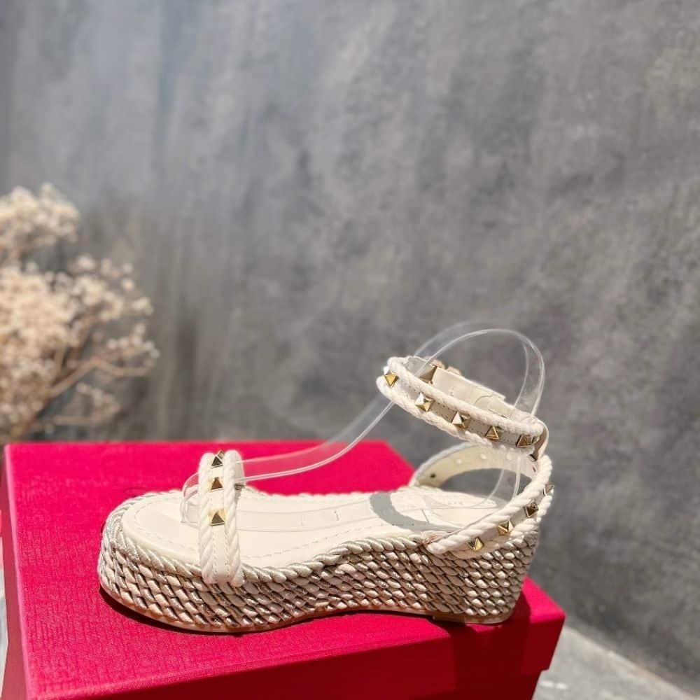 Va1e*ntin0 Rockstud Flatform Sandal White