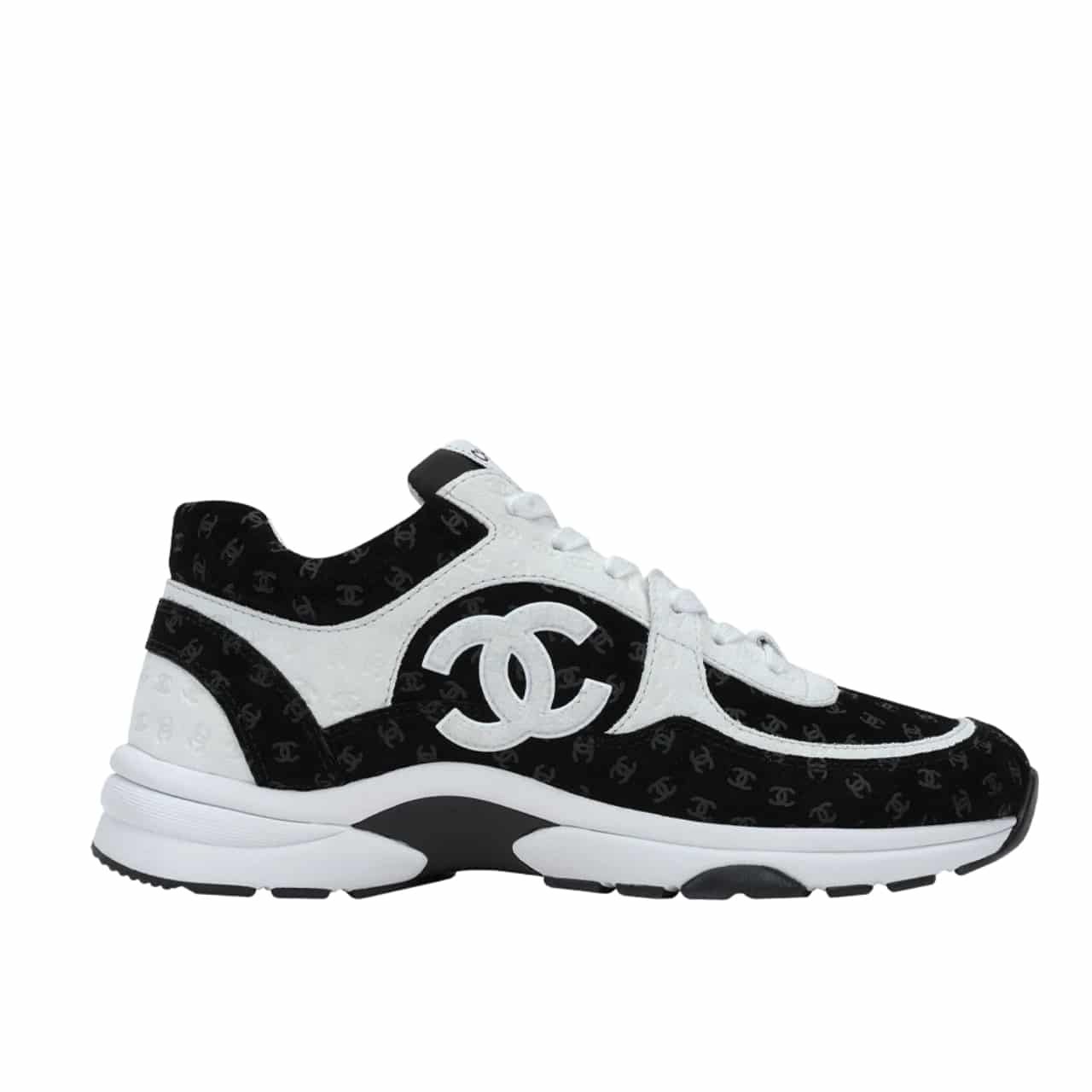 Ch**el Printed Suede Sneaker White And Black G39230 X56689 K4718