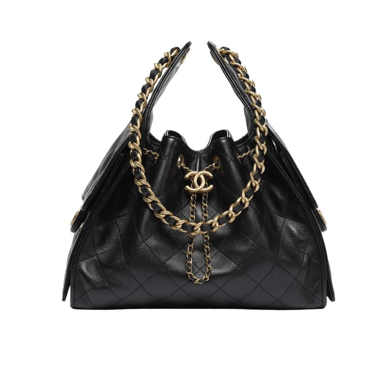 Ch**el 25 Small Handbag Grained And Gold Tone Metal Black 26Cm As5293 B20304 94305
