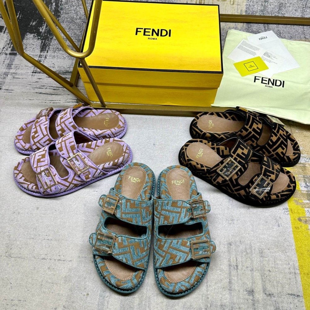 F**di Feel Ff Jacquard Velvet Slides Amethyst Purple