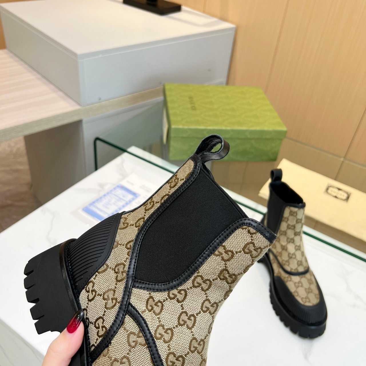Gvc*1 Gg Canvas Ankle Boot Beige 751711 Fabsq 9751