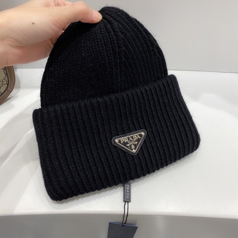Pra*a Wool And Cashmere Beanie Silver Black Umd489 3Im F0002 S 211