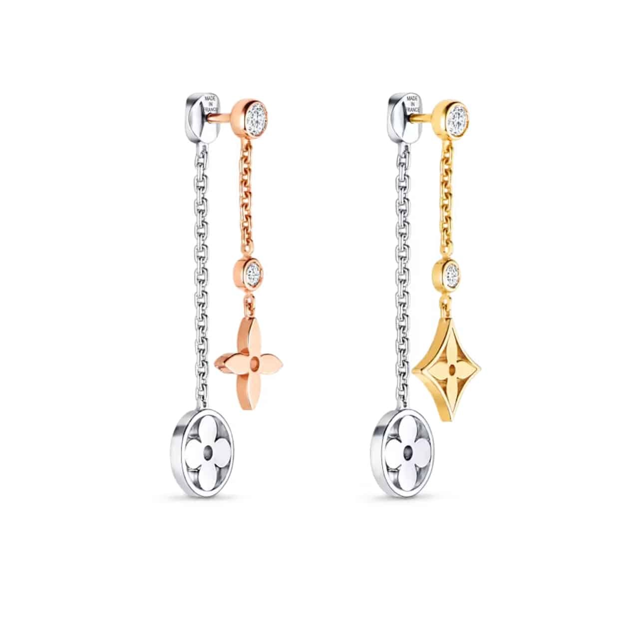 L0vis Vvtt0n Idylle Blossom Long Earrings 3 Golds And D1am0nds