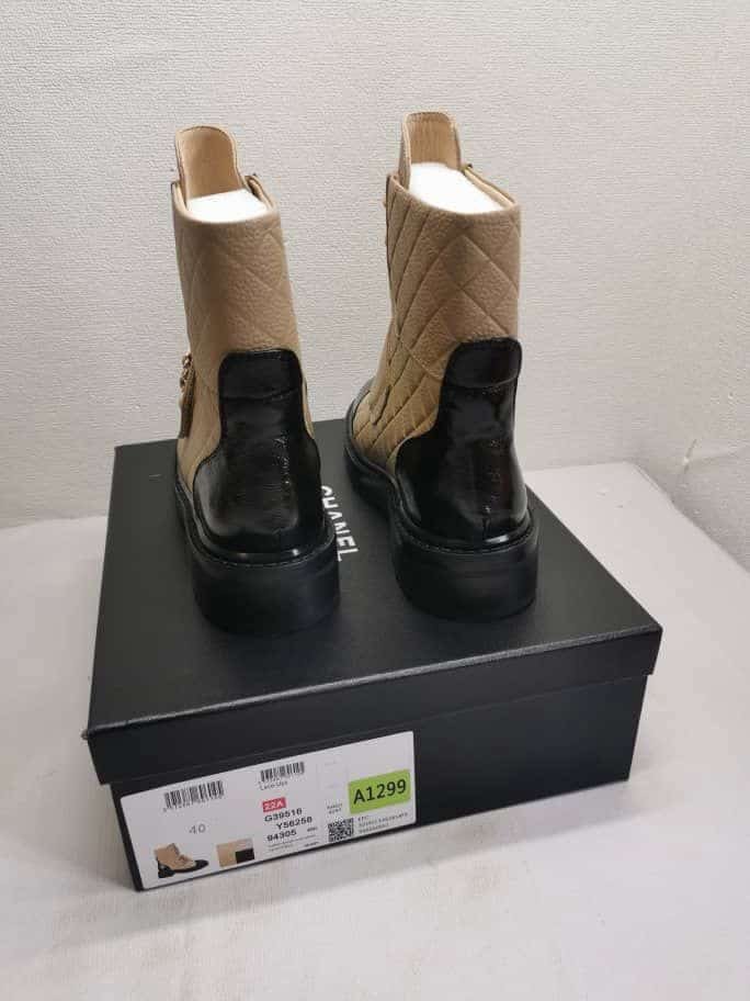 Ch**el Lace Up Boots Beige Black G39516 Y56261 K5119