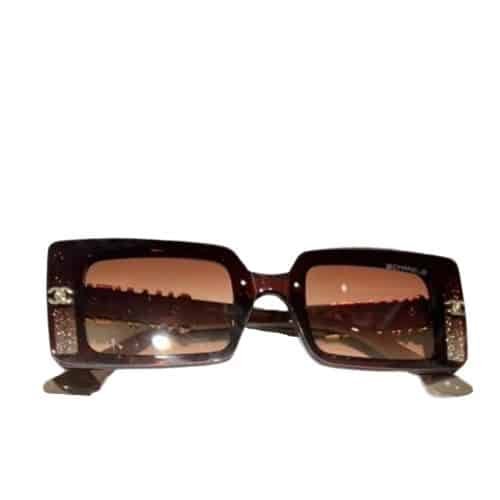 Ch**el Rectangle Shiny Design Gradient Sunglasses Brown