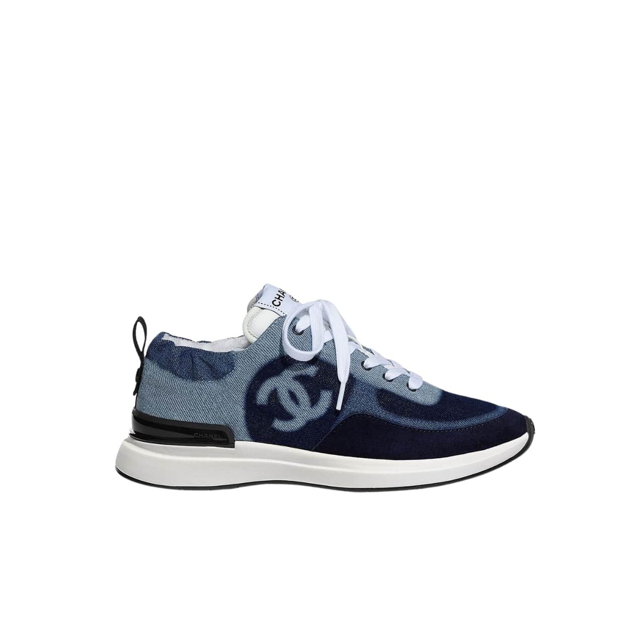 Ch**el Neon Denim Lace Up Low Top Trainer Sneaker Blue G37494 Y55237 K2847