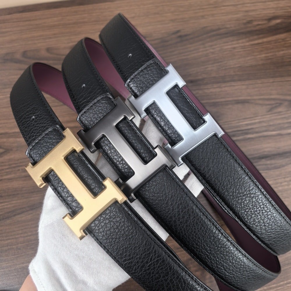 H**me5 H Reversible Leather Belt Black And Silver 25Mm