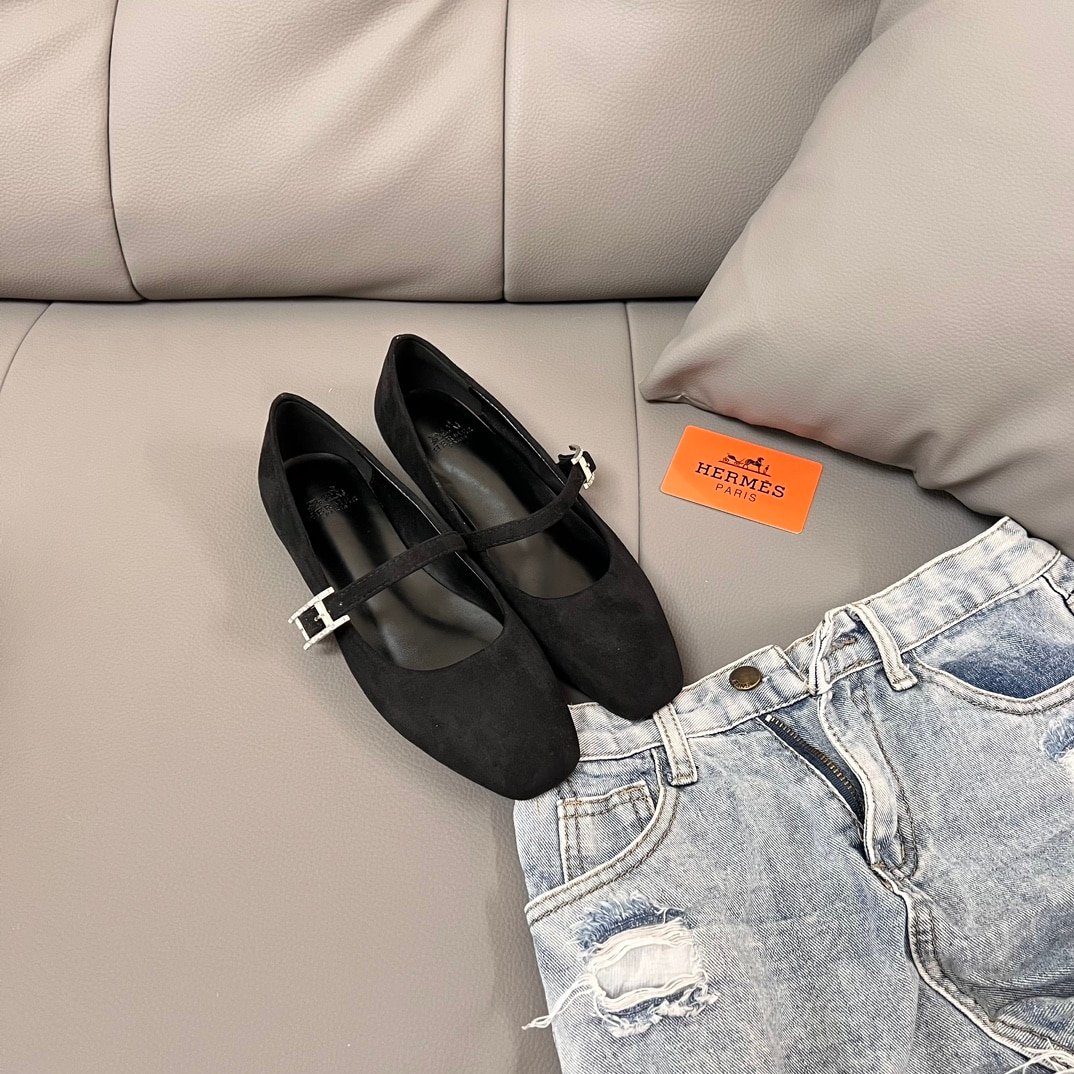 H**me5 Jane Ballet Flat In Velvet Noir H242046Z 02370