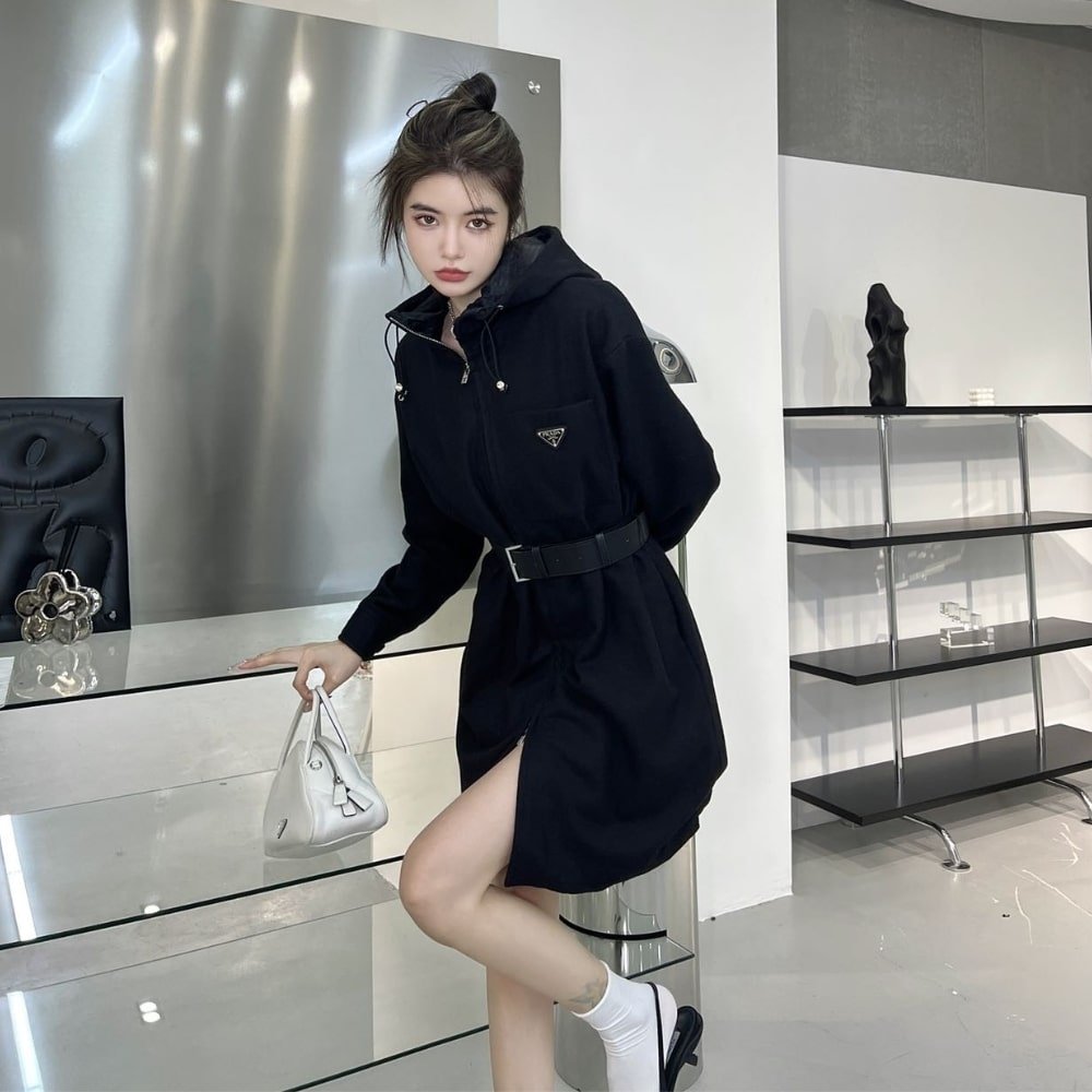 Pra*a Cashgora And Nylon Coat Nylon Black