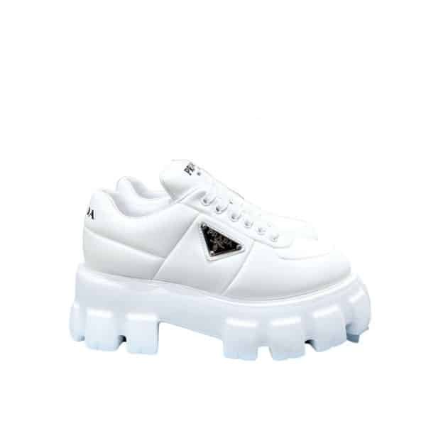 Pra*a Soft Padded Nappa Leather Lace Up Shoes White
