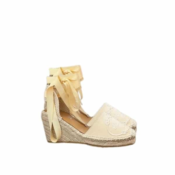 Pra*a Linen Espadrille Wedge Sandals Beige