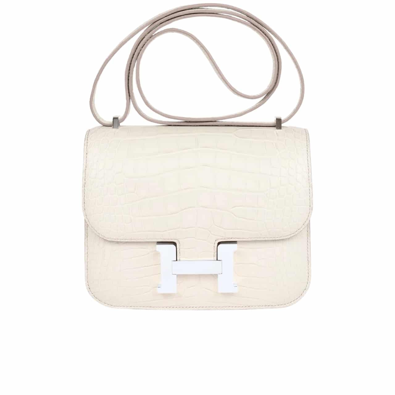 H**me5 Mini Constance 19 Shiny Alligator Palladium Hardware White 19Cm