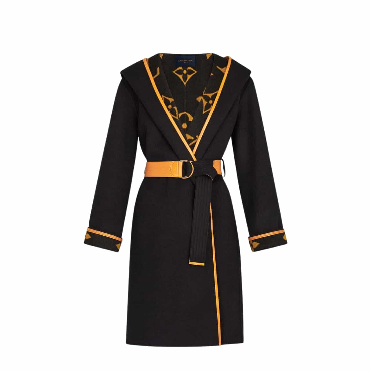 L0vis Vvtt0n Hooded Wrap Coat Monogram Wool In Black