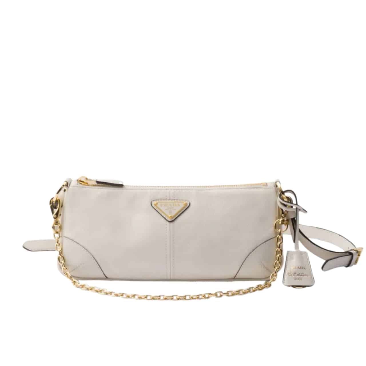 Pra*a Re Edition 2002 Leather Shoulder Bag White 23Cm