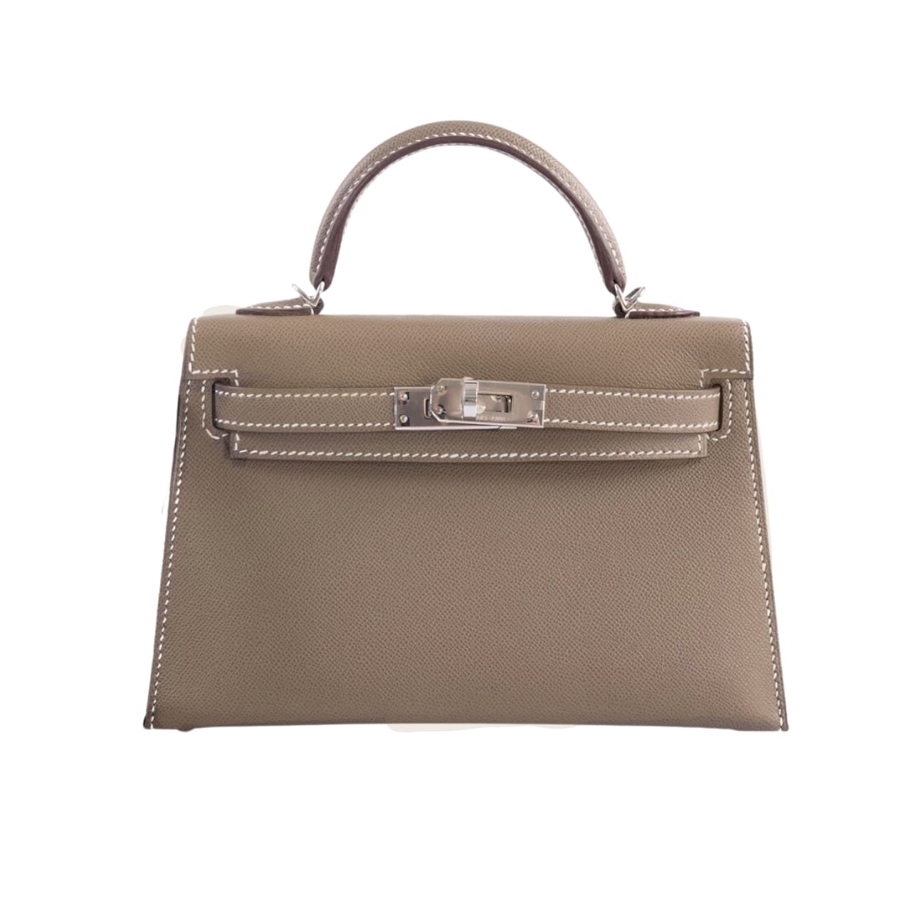 H**me5 Mini Kelly Epsom Silver Buckle Etoupe 20Cm