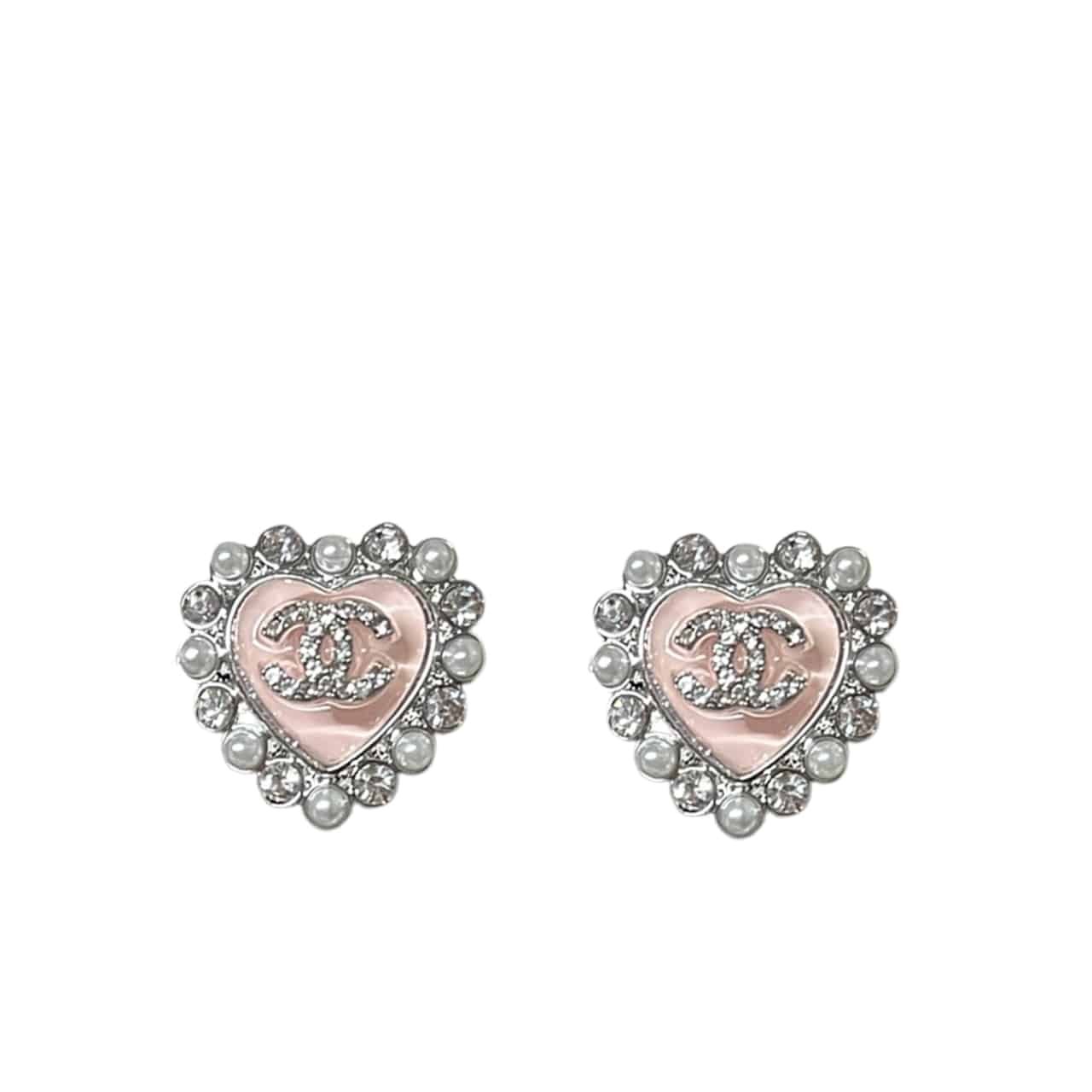 Ch**el Heart Motif And Crystal Earrings In Pink