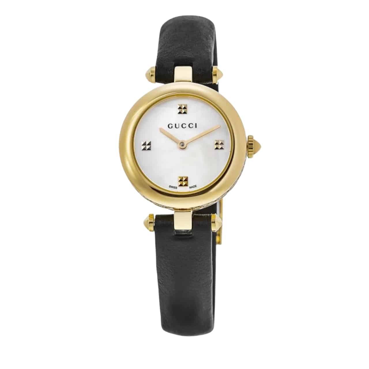 Gvc*1 Diamantissima Steel Watch With Black Leather Strap 27Mm Ya141505