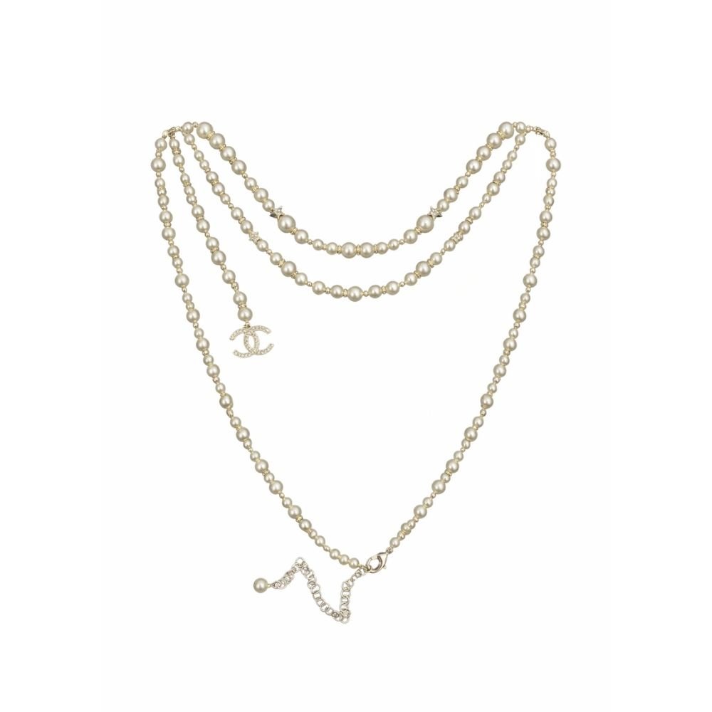 Ch**el Pearl Necklace With Star And CC Logo