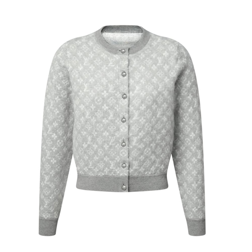 L0vis Vvtt0n Monogram Brushed Knit Cardigan Grey 1Ajfs4