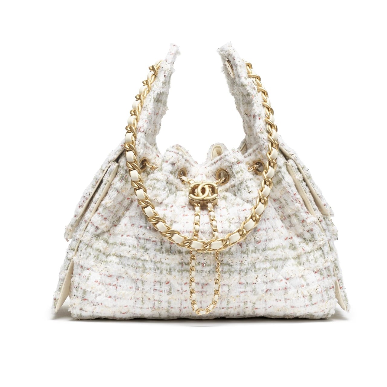 Ch**el 25 Small Handbag Tweed And Gold Tone Metal Khaki 26Cm As5293 B21178 Nr774