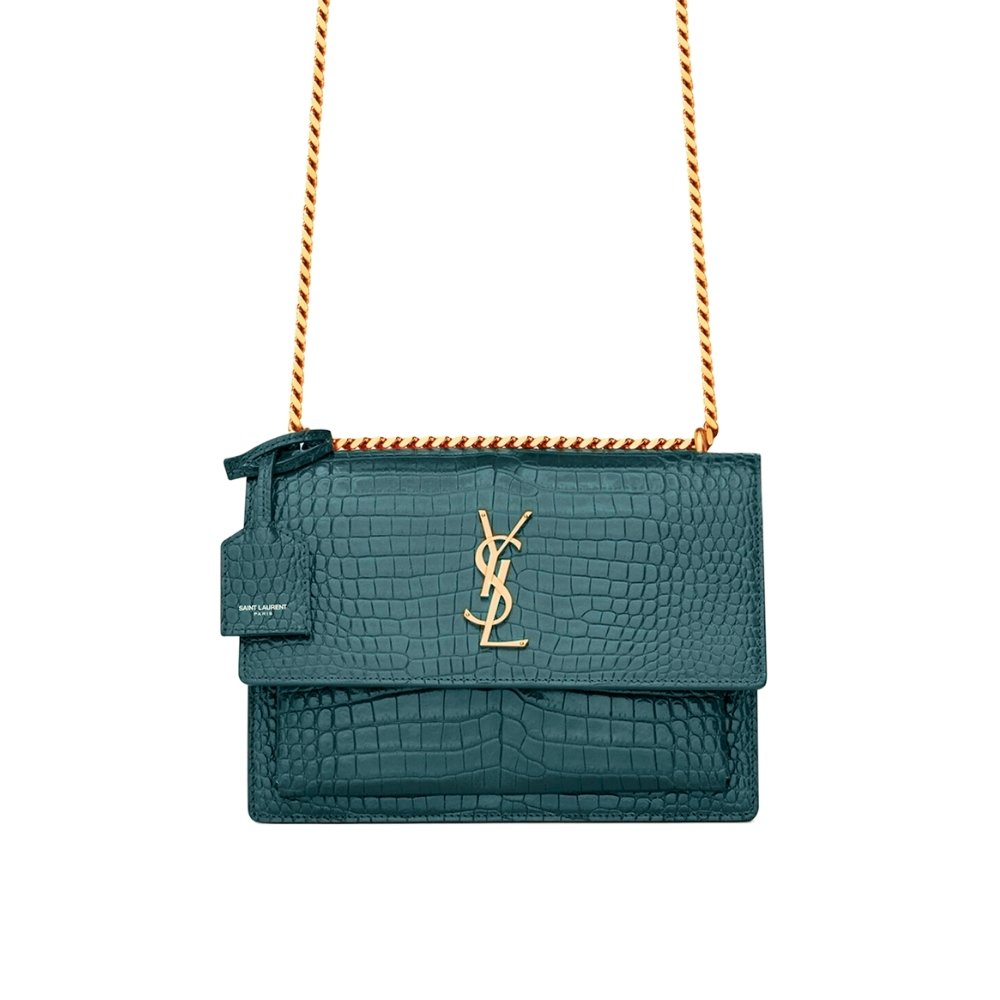 Sa1nt Lau*nt Sunset Medium In Crocodile Embossed Leather Dark Green 22cm 442906DND0J3144