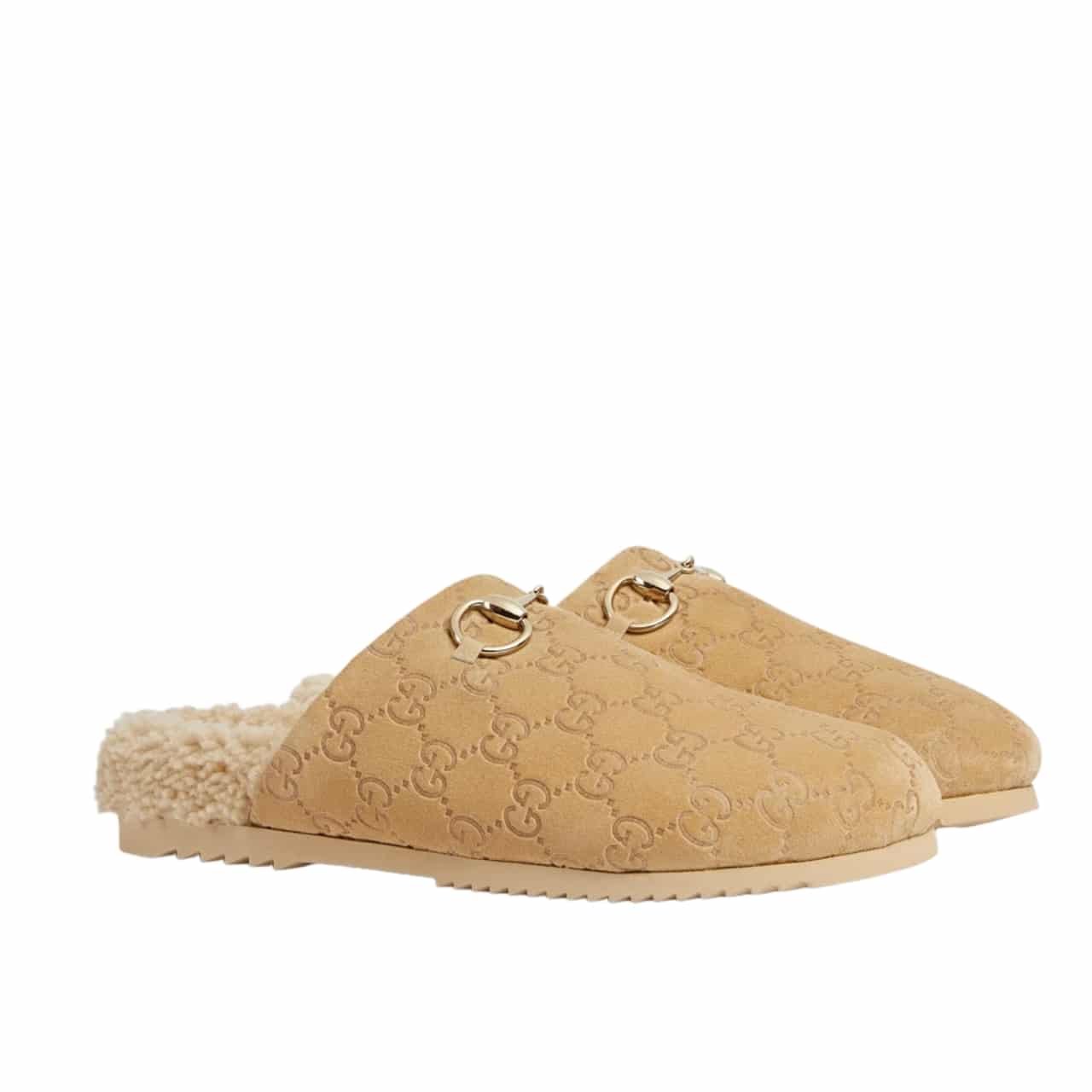Gvc*1 Women Mule With Horsebit Gg Suede In Beige 798740 Aaduy 9556