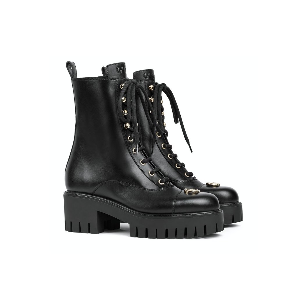 Gvc*1 Women Lace Up Ankle Boot With Gg Black 836050 Aadgl 1000