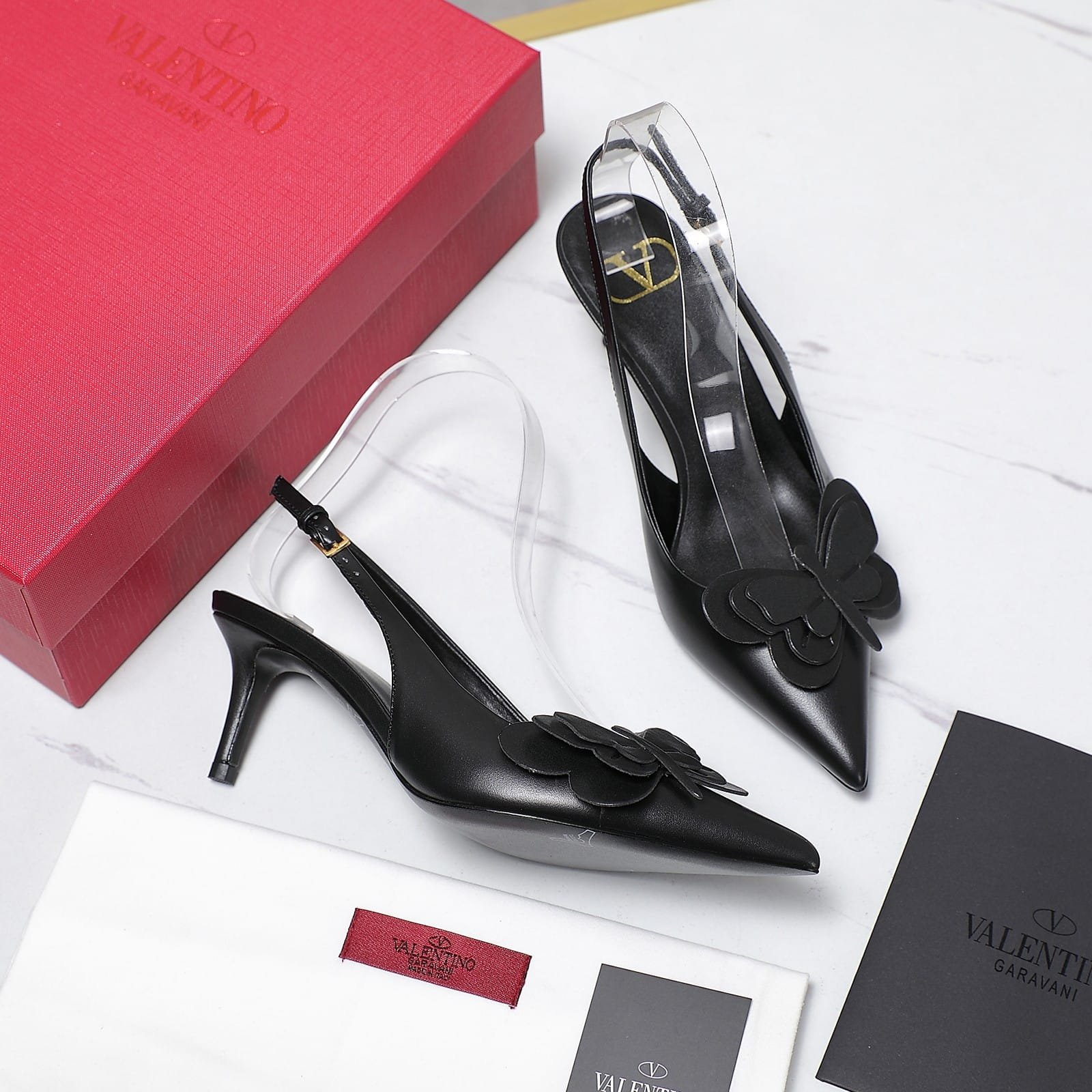 Va1e*ntin0 Garavani Papier Phalène Slingback Pumps Black