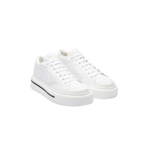 Pra*a Macro Re-Nylon And Brushed Leather Sneakers White 2Eg3763Lf5F0009