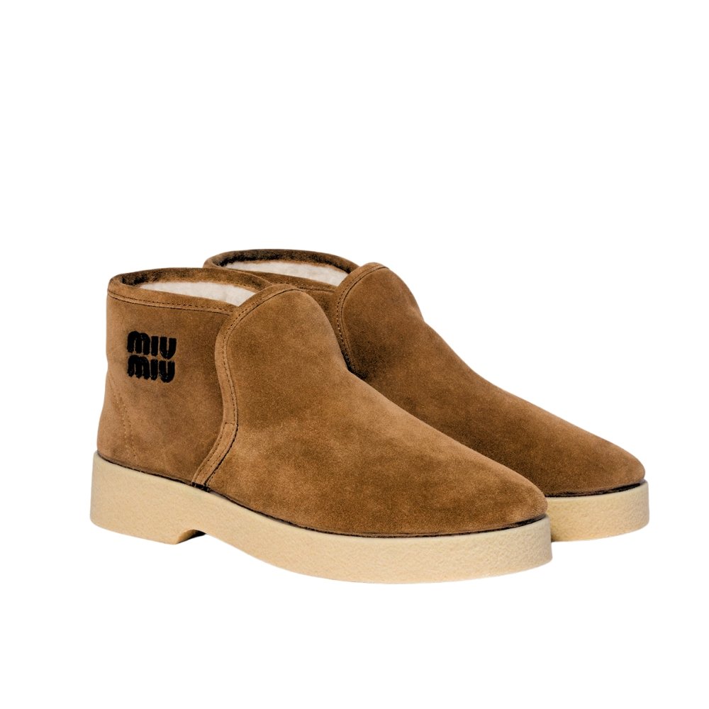 M1um1u Suede And Shearling Slip On Booties Cinnamon 5T558E 054 F0401 F D020