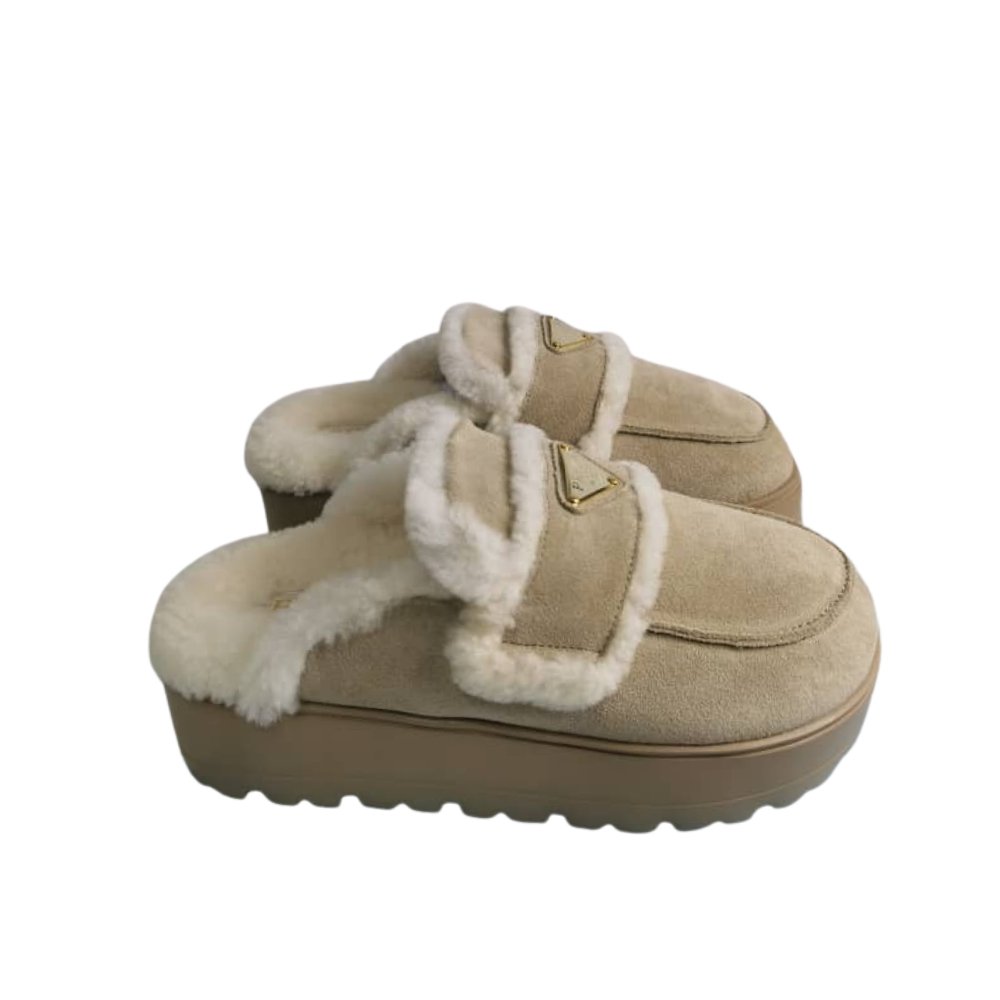 Pra*a Suede And Shearling Slippers Beige 1S711M X0O F0379 F Zg20